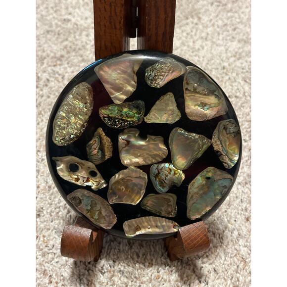 Abalone Shell Trivet Betty’s Shell Lustrous  Lucite Round Trivet Vintage - Picture 1 of 6